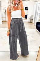 Medium Grey Mineral Wash Knot High Waist Raw Hem Pants