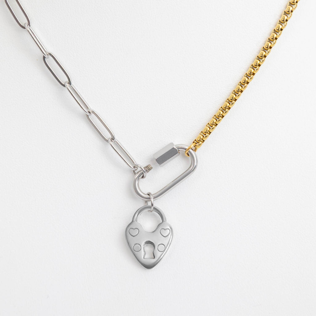 Stainless Steel Mixed Metal Paperclip Carabiner Necklace: Mixed Metal