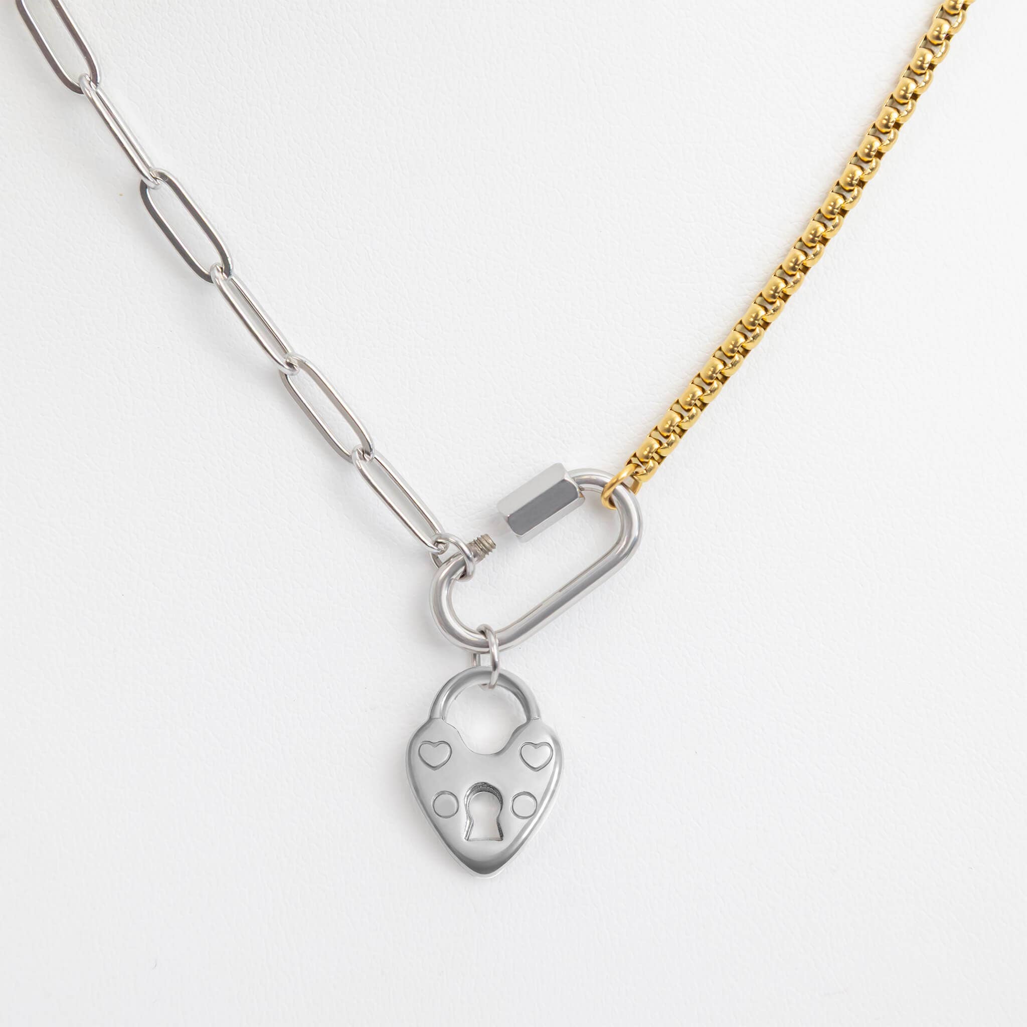 Stainless Steel Mixed Metal Paperclip Carabiner Necklace: Mixed Metal