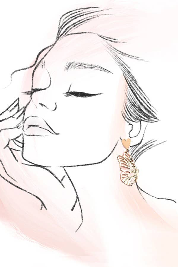 HEART BUTTERFLY SYMMETRIC EARRINGS | 80E3869: GOLD