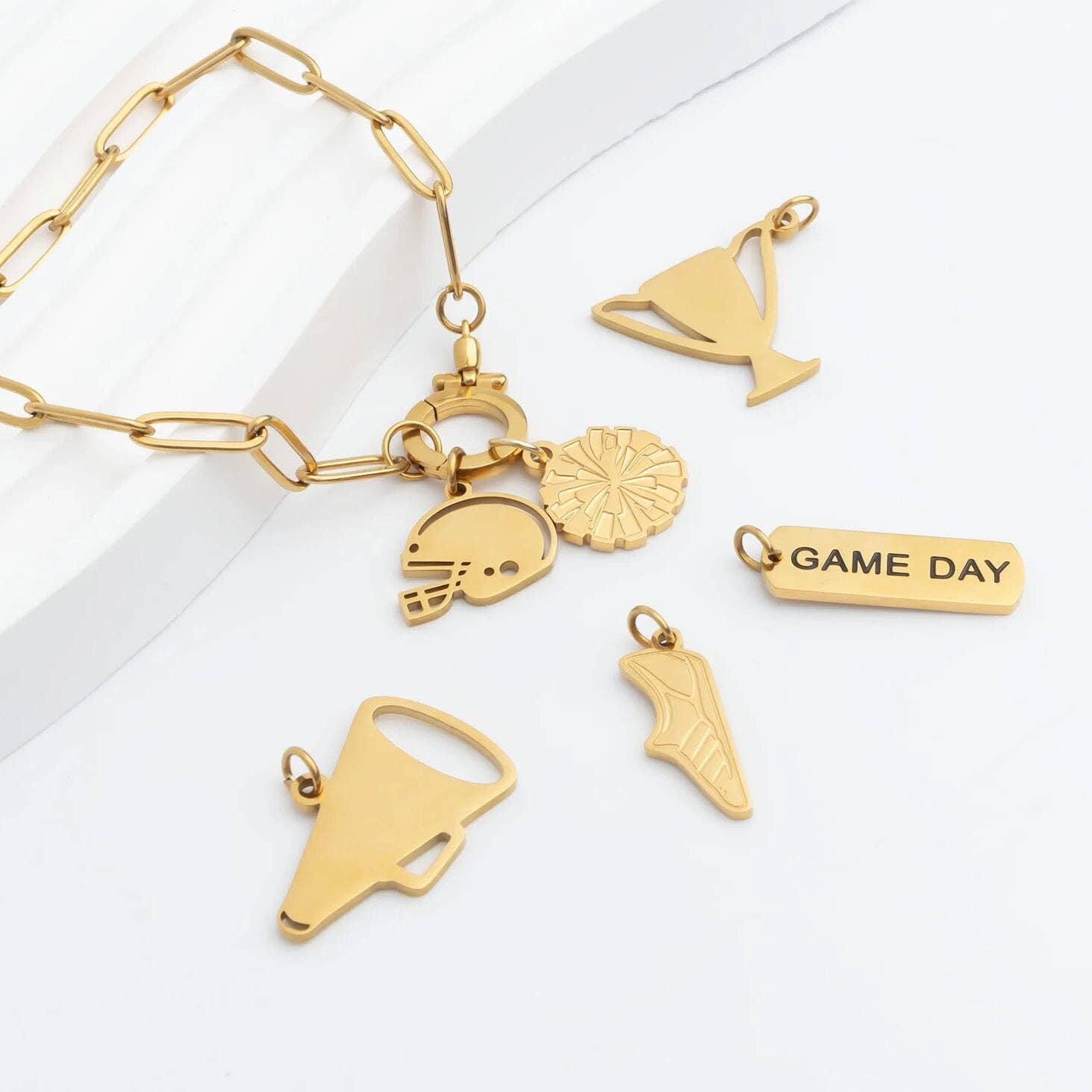 18K Gold PVD Stainless Steel Megaphone Charm: Gold