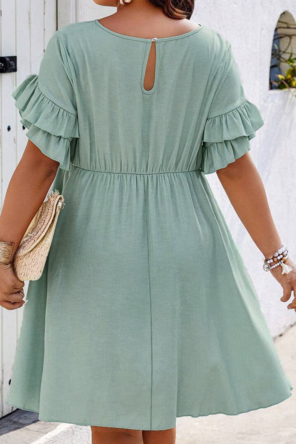 Grass Green Ruffle Flared Mini Dress