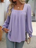 Square Neck Long Sleeve T-Shirt for Women: Pink / 95%polyester+5%spandex / L