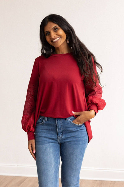 Rare Beauty Long Sleeve Top: Maroon / 3X