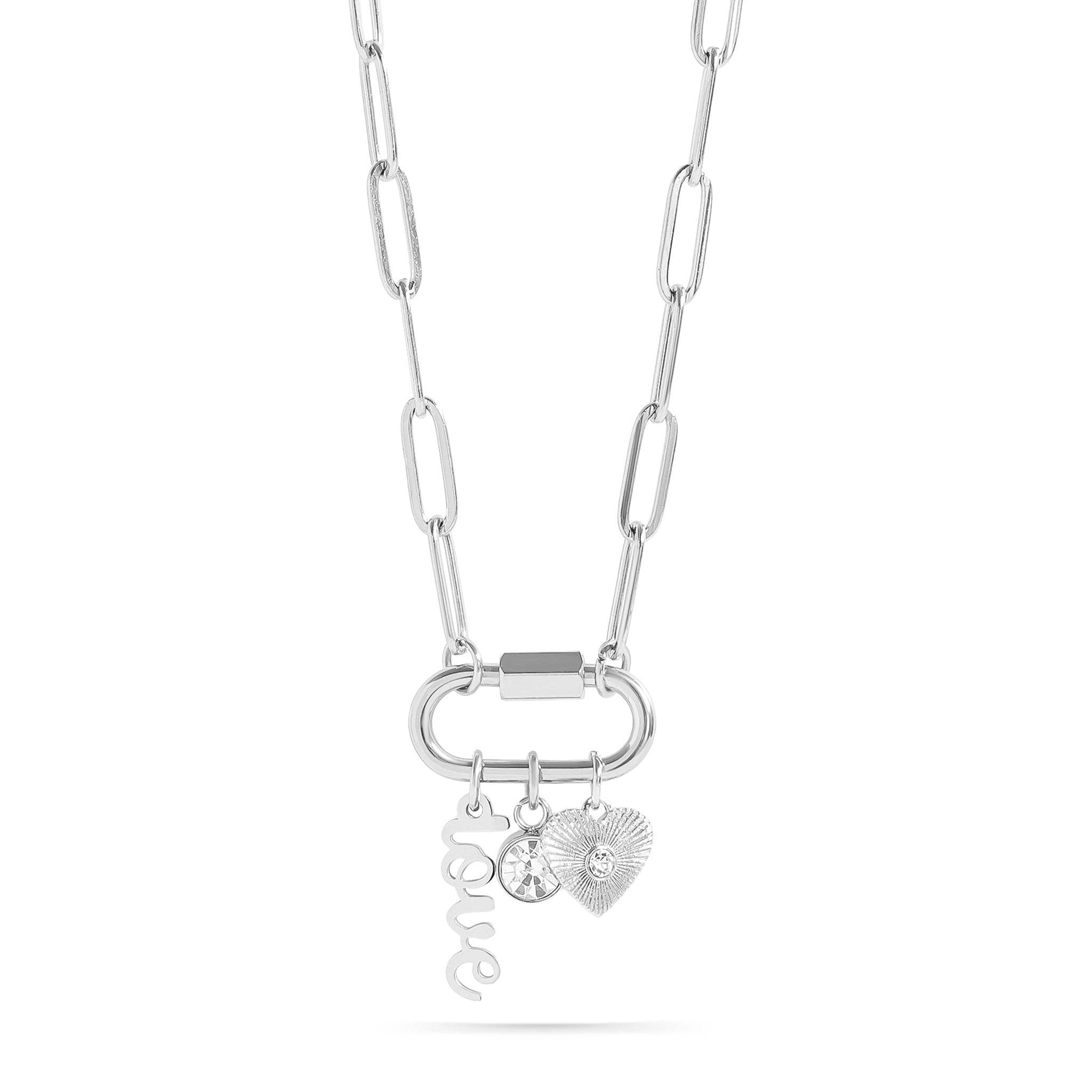 18K PVD Gold Carabiner "Love" Paperclip Charm Necklace: Gold