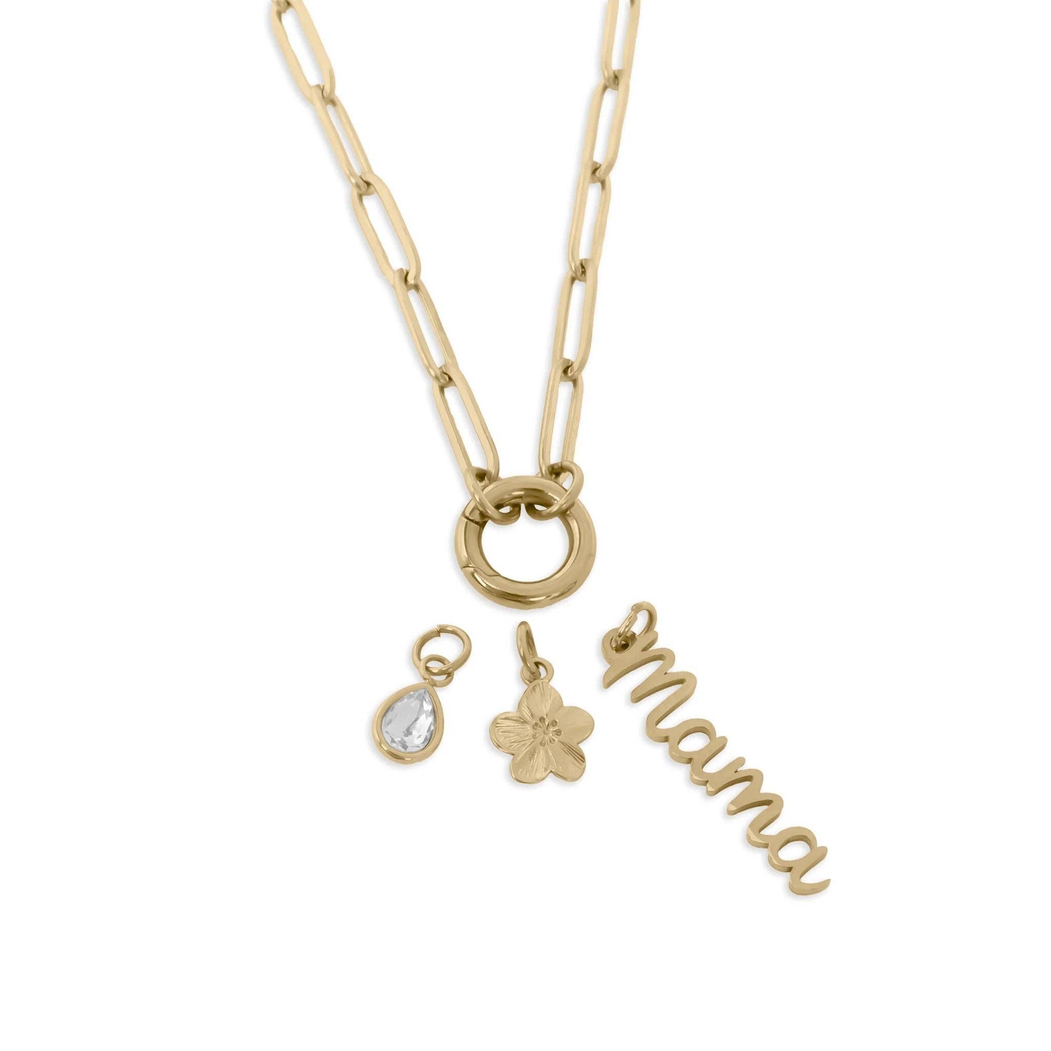 18K Gold Stainless Steel Mama Charm Holder Necklace Gift Set: Stainless