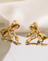 18K STAINLESS STEEL TARNISH FREE BOW STUD EARRINGS | 40E329: GOLD