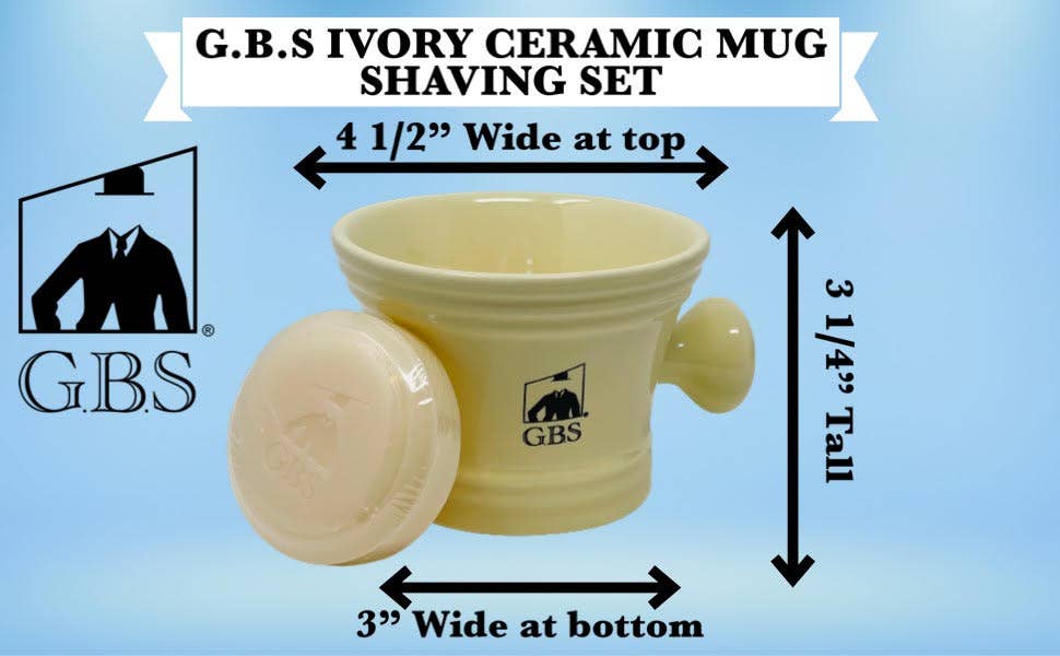 GBS 3 Piece  Mug, brush and Shaving soap Set: Ivory