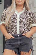 Leopard Print Striped Blouse