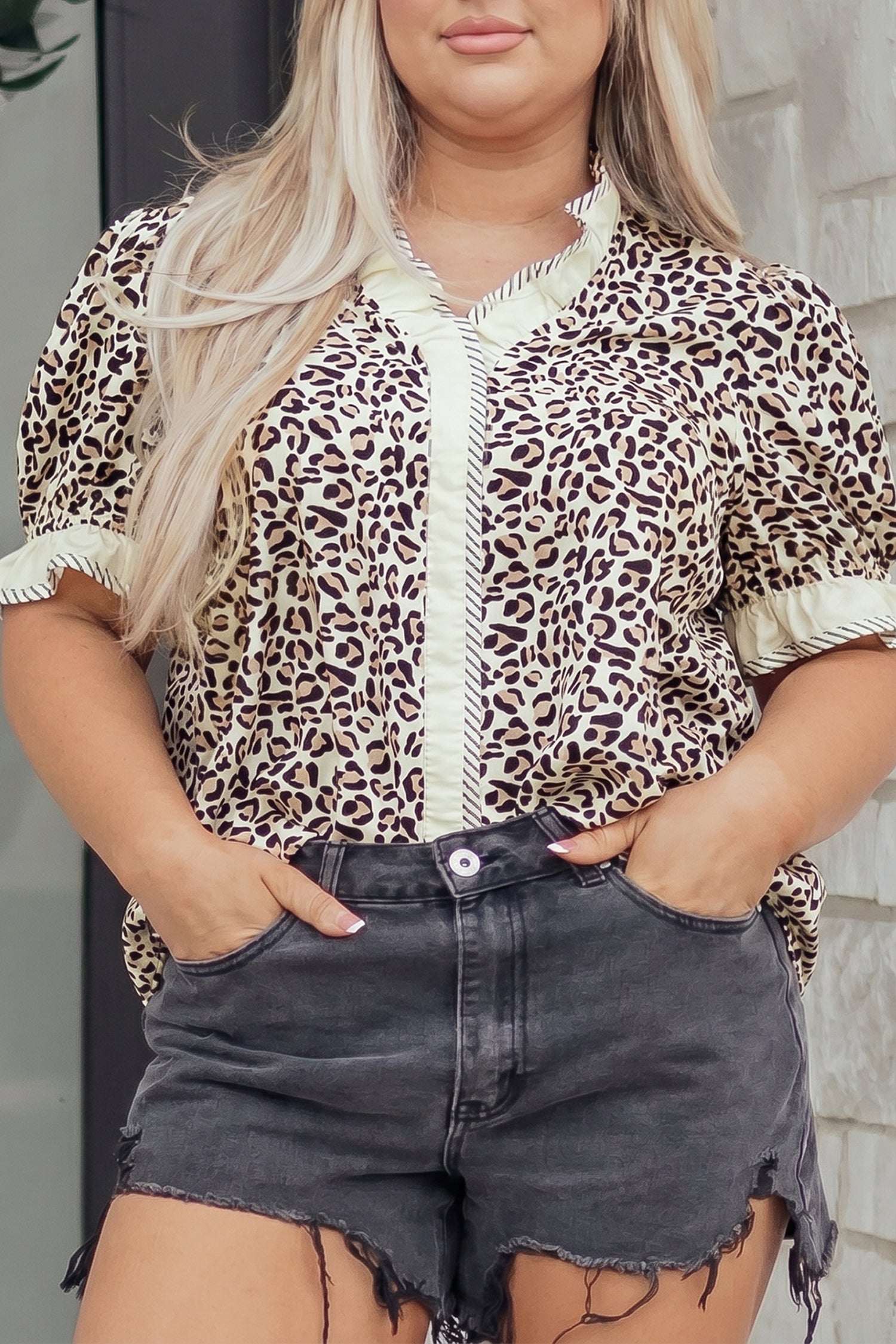 Leopard Print Striped Blouse