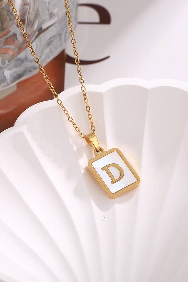 MOP  INITIAL STAINLESS STEEL TARNISH FREE NECKLACE | 40NK314: C