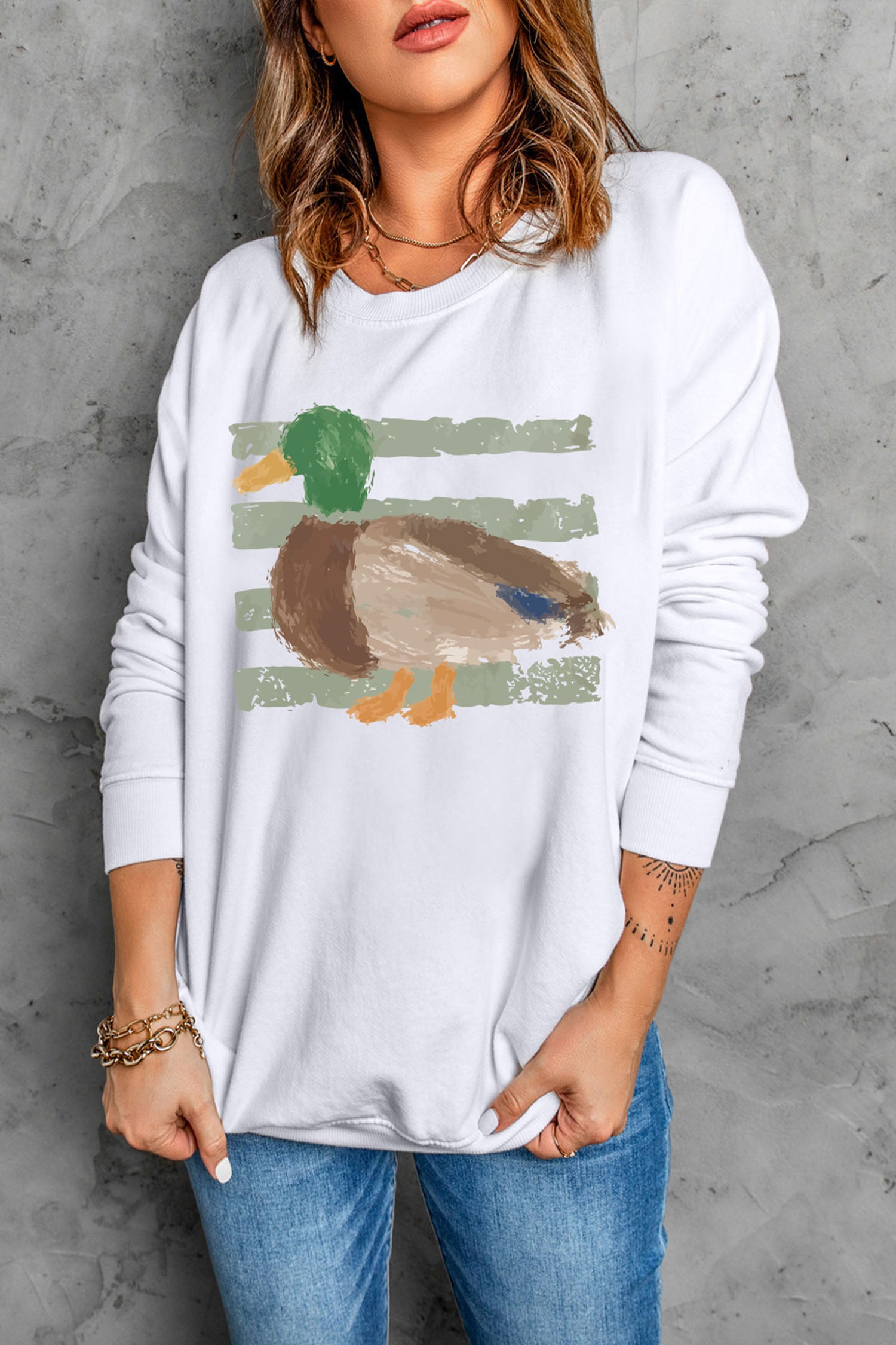 White Western Duck Graphic Sweatshirt