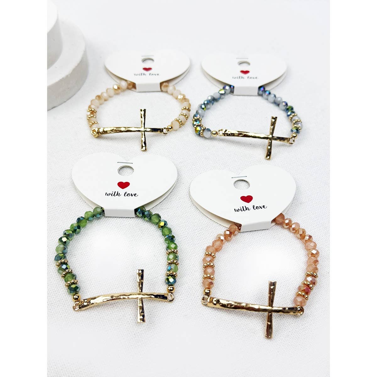 Hammered Cross Bead Stretch Bracelet: MIX COLOR / ONE(12)