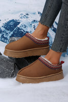 Chestnut Suede Contrast Print Round Toe Plush Lined Flats