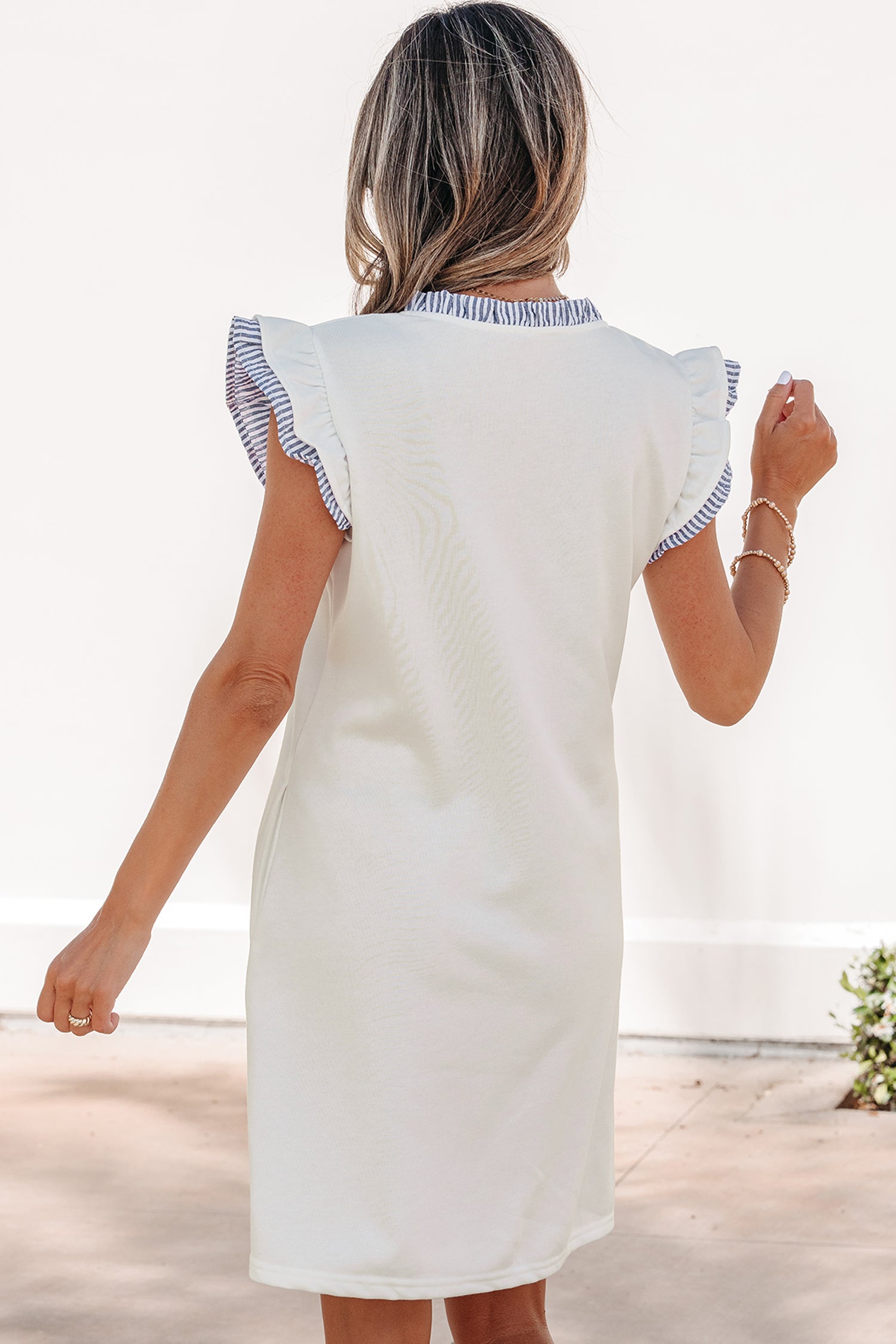 White Contrasted Striped Sleeveless Dress