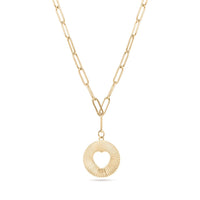 18K Gold PVD Stainless Steel Sunburst Heart Paperclip Pendant Necklace / CHN9969: Gold