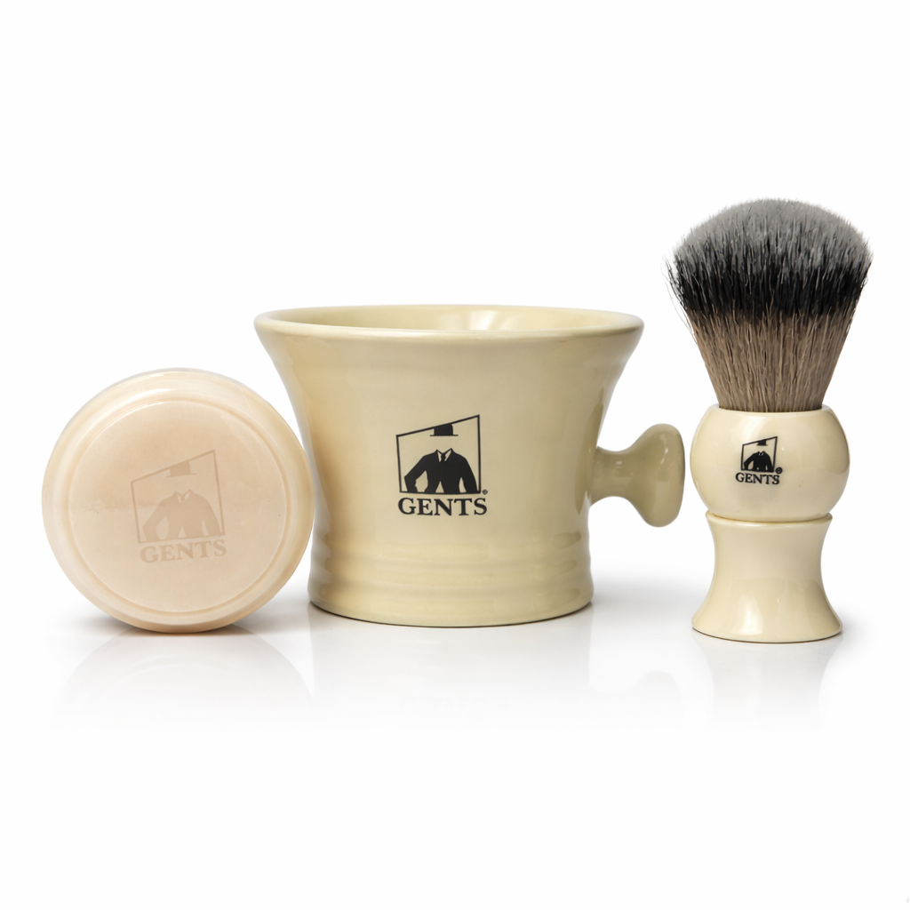 GBS 3 Piece  Mug, brush and Shaving soap Set: Ivory