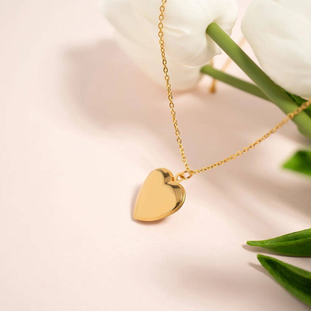 18K Gold PVD Stainless Steel Heart Locket / PDL0239: Gold