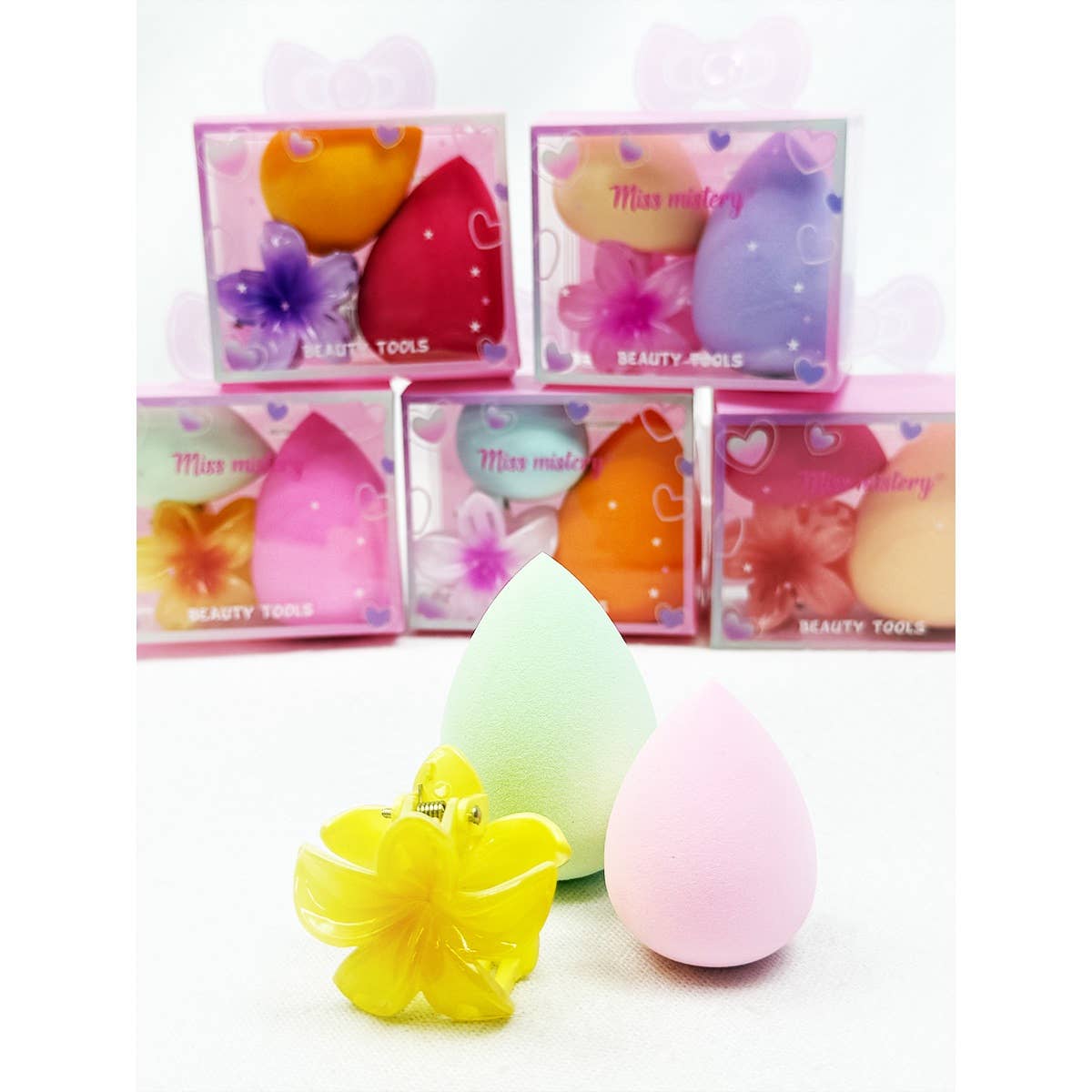Blending Sponge Set with Cute Flower Hair Claw Clip: MIX COLOR / ONE(12)