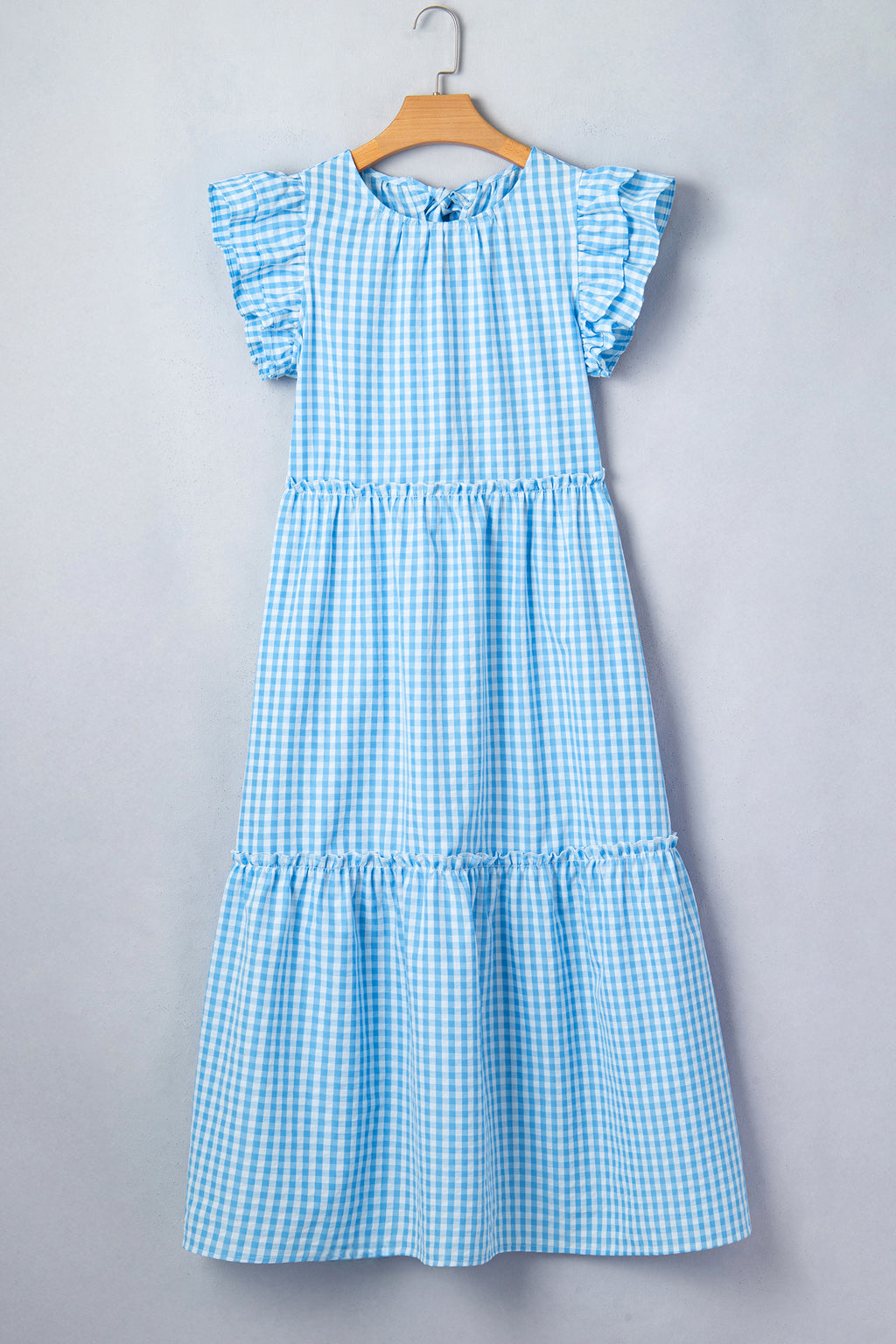 Sky Blue Knot Back Gingham Maxi Dress
