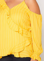 Nurode's Plus Size Asymmetrical Shoulder Ruffle Blouse : 2XL