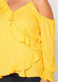 Nurode's Plus Size Asymmetrical Shoulder Ruffle Blouse : 2XL