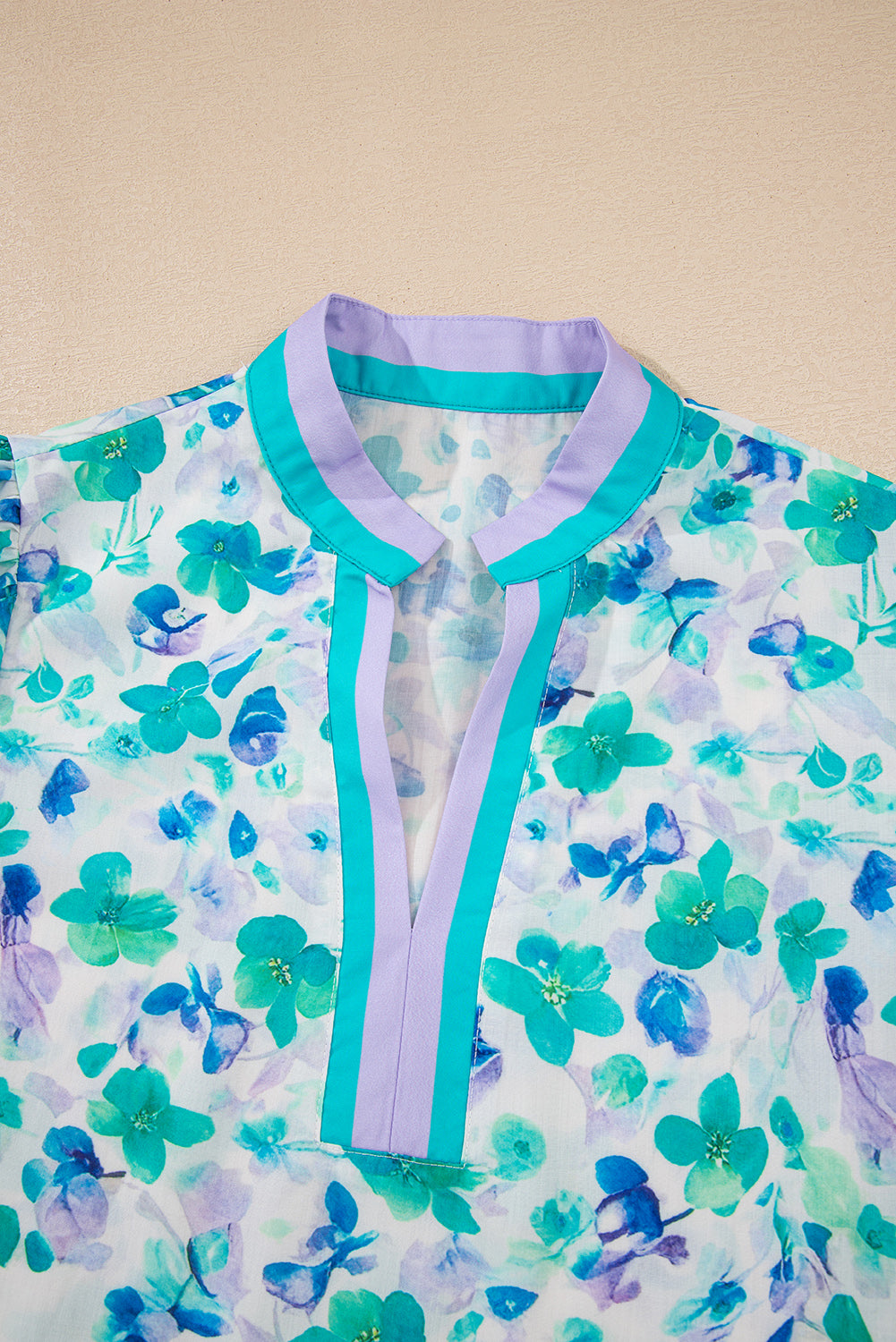 Green Floral Print Puff Short Sleeve Blouse