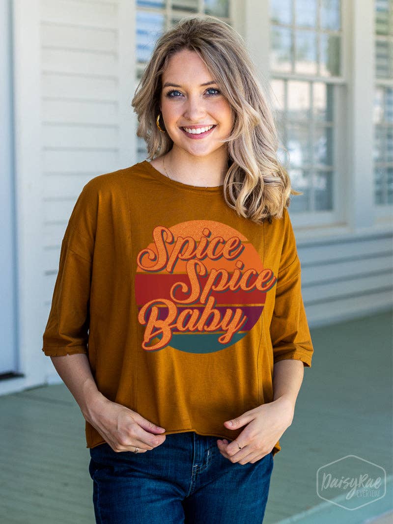 Spice Spice Baby on Perfect Company Boxy Crop in Tan: Tan / 2X-Large