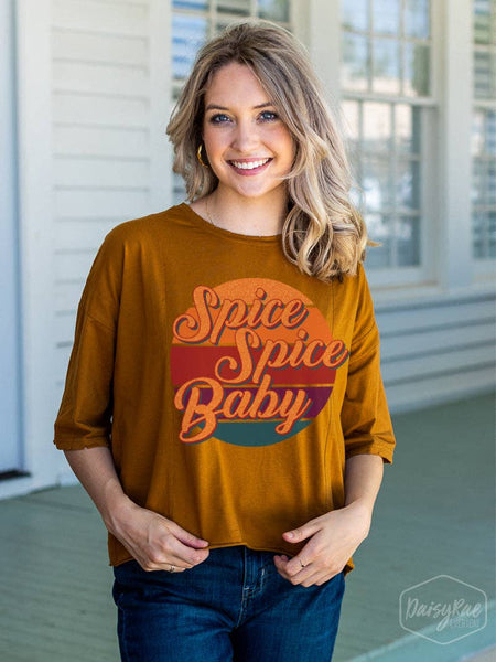 Spice Spice Baby on Perfect Company Boxy Crop in Tan: Tan / 2X-Large
