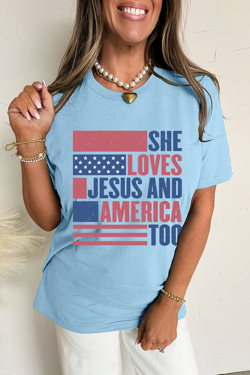 Light Blue AMERICA Patriotic T Shirt