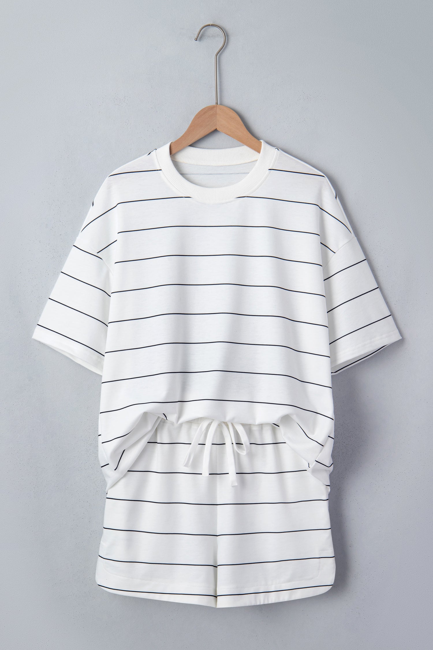 White Stripe Tee Shorts 2pcs Set