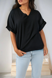 Plus Size Seamed Back High Low Hem V Neck Cuffed Sleeve Tee: Green / Plus Size / 4X