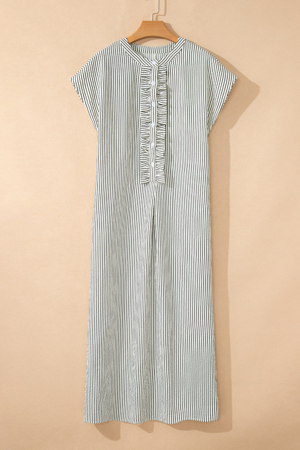 Black Stripe Short Sleeve Long Dress