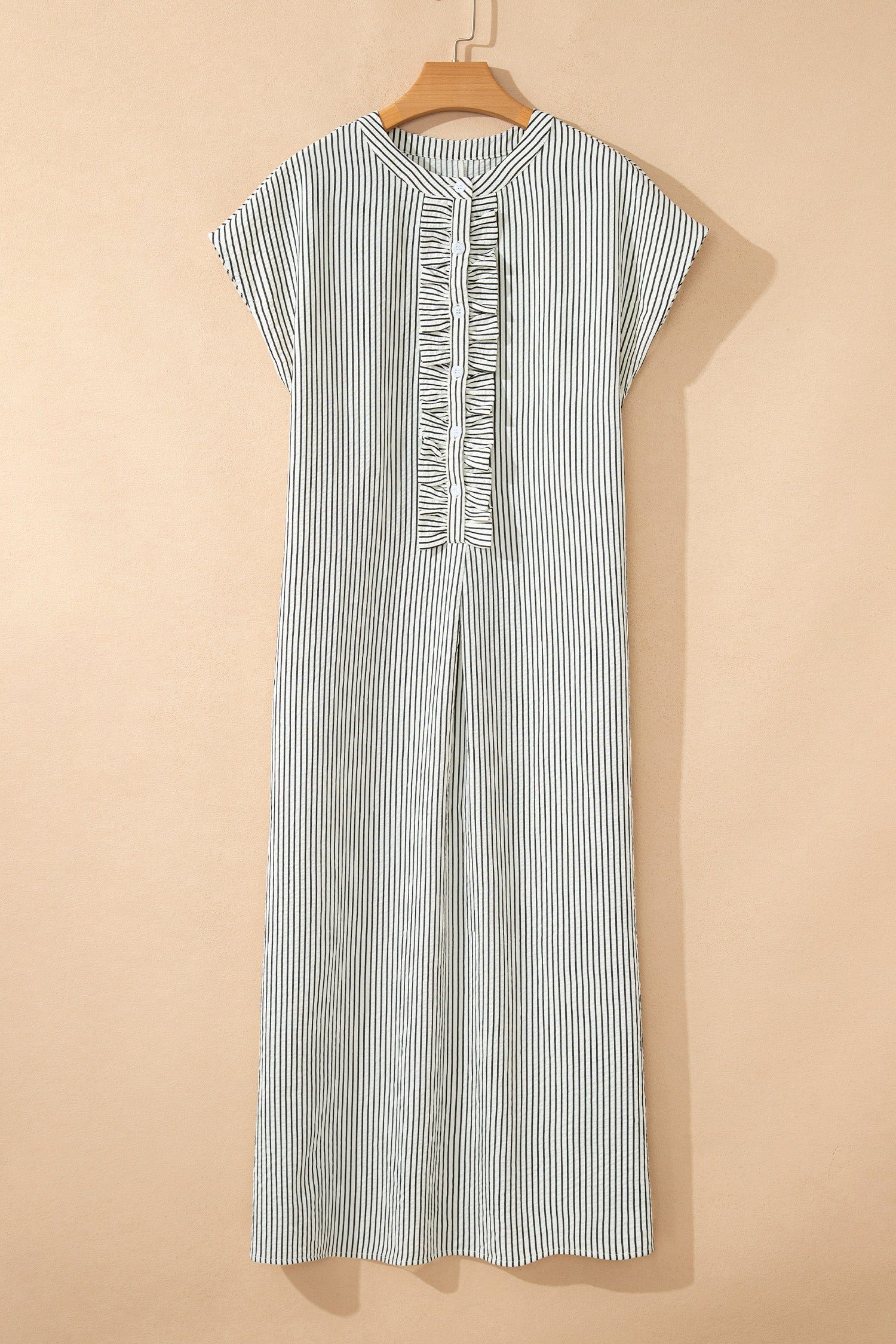 Black Stripe Short Sleeve Long Dress