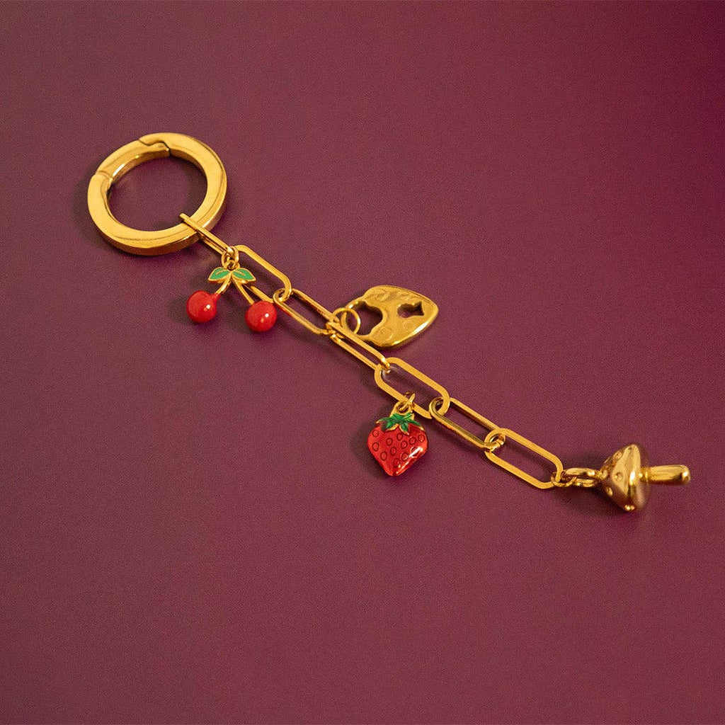 18K Gold PVD Stainless Steel Red Cherry Fruit Charm: Gold