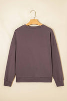 Contrast Terry Bow Pattern Drop Shoulder Sweatshirt (S-XL): Purple / Missy
