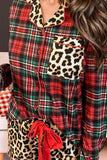 Racing Red Leopard Patchwork Christmas Holiday Pajama Set
