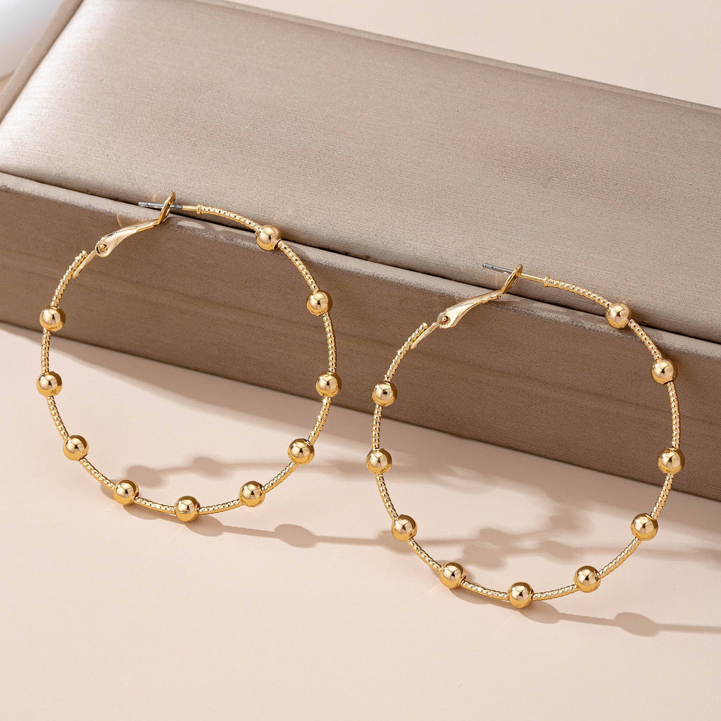 Classic Gold Ball Beaded Station Hoop Earrings | 80E61576: GOLD