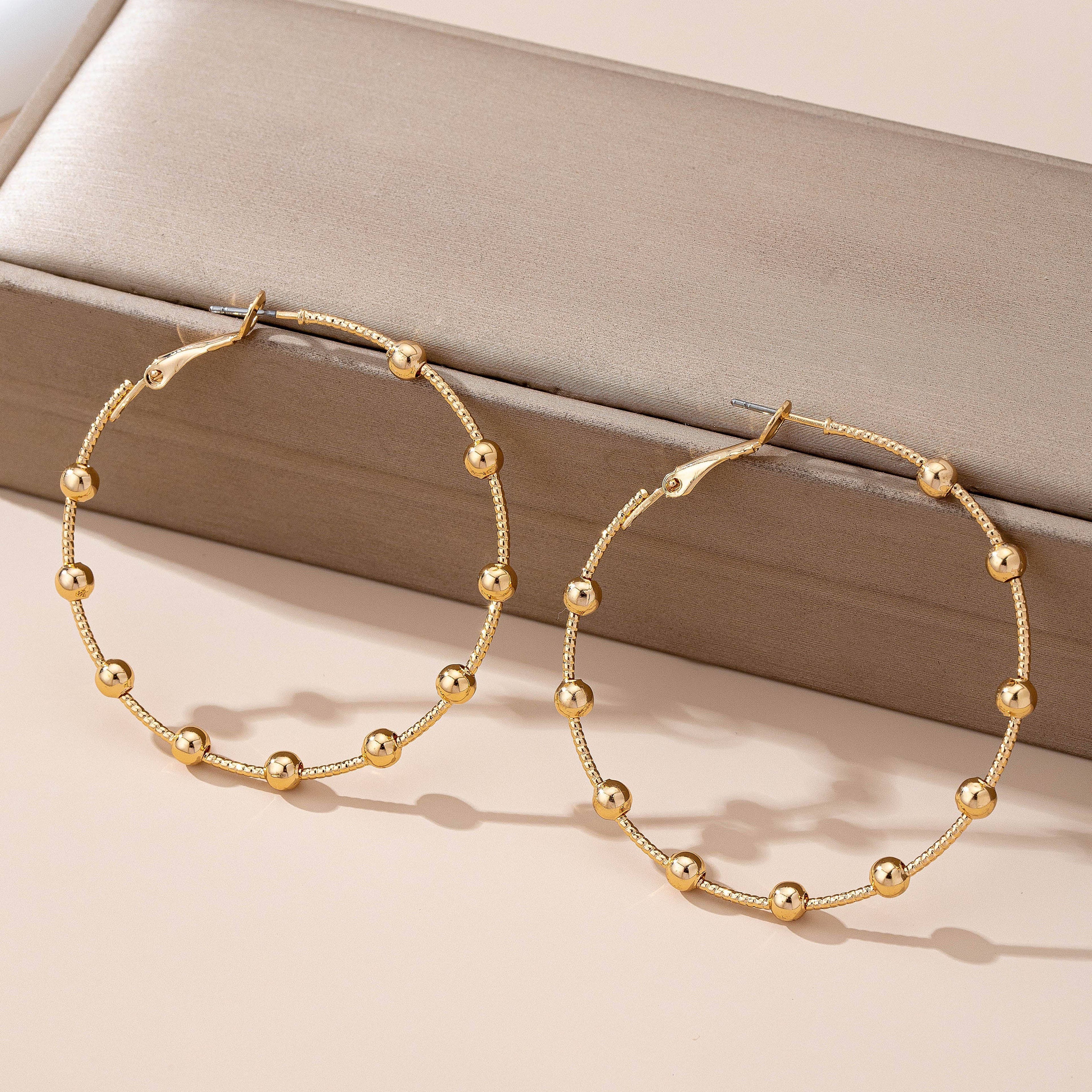 Classic Gold Ball Beaded Station Hoop Earrings | 80E61576: GOLD