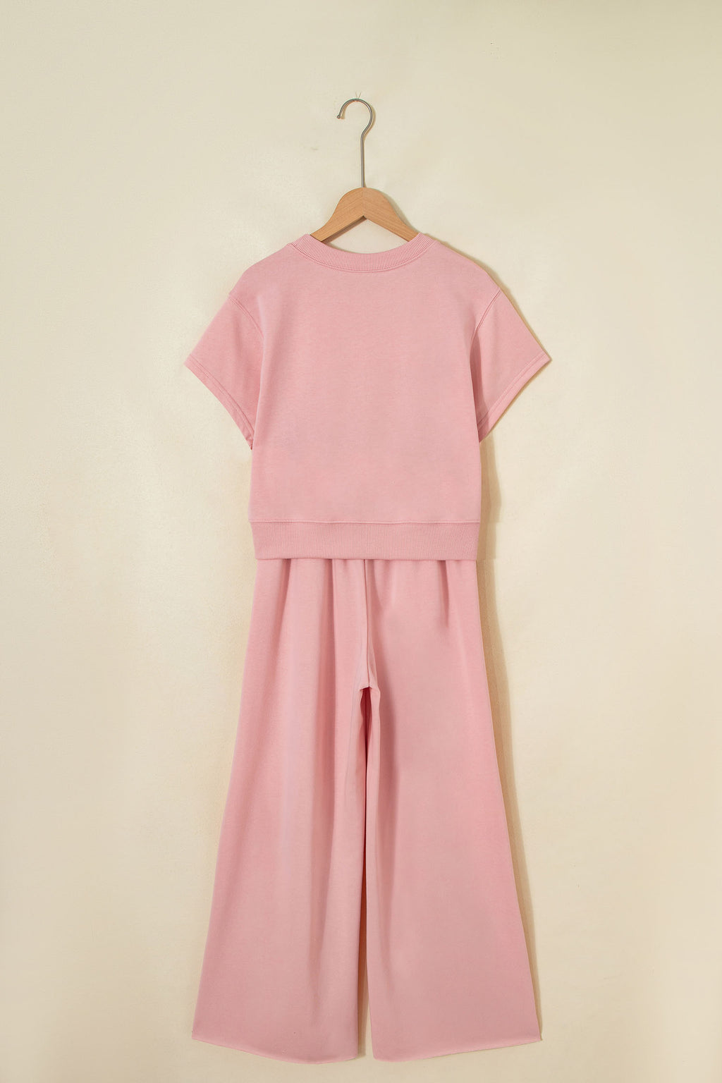 Mist Blue Loose Tee Drawstring Wide Leg Pants 2pcs Outfit