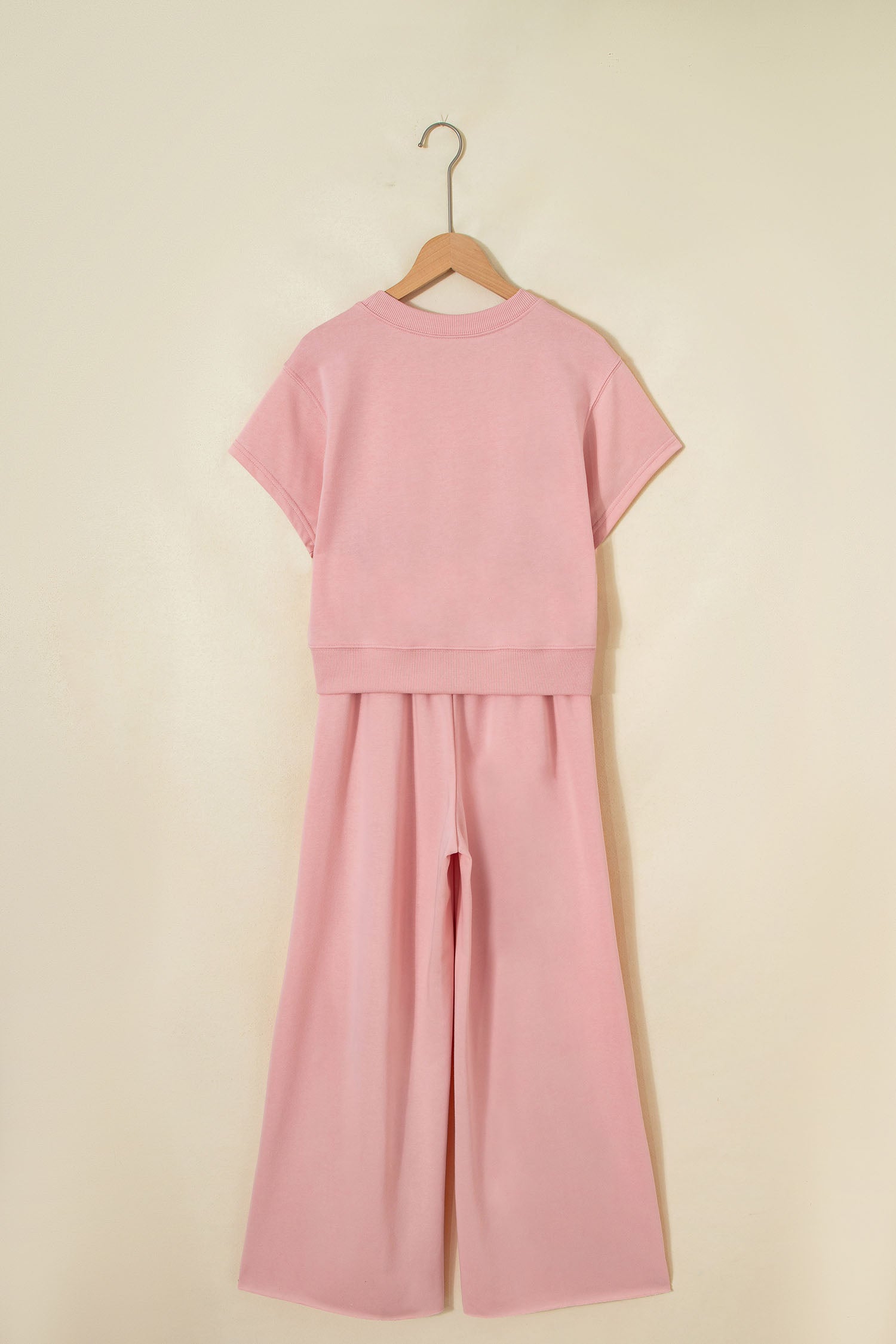 Mist Blue Loose Tee Drawstring Wide Leg Pants 2pcs Outfit