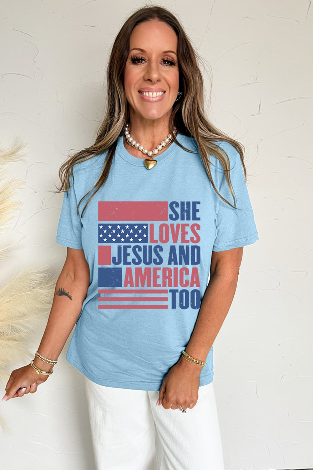 Light Blue AMERICA Patriotic T Shirt