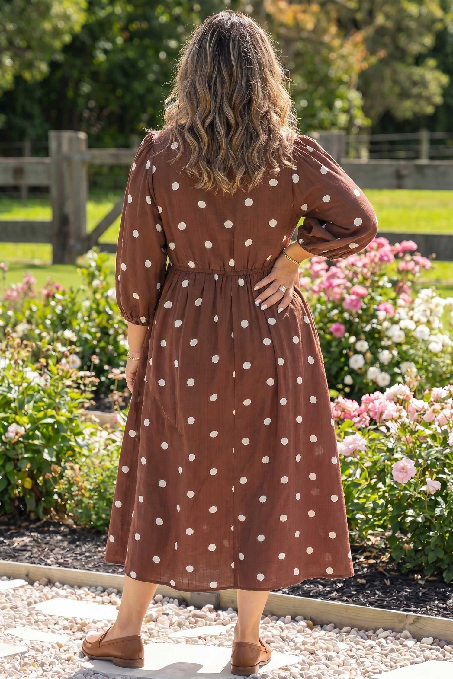 Brown Polka Dot Plus Size Dress