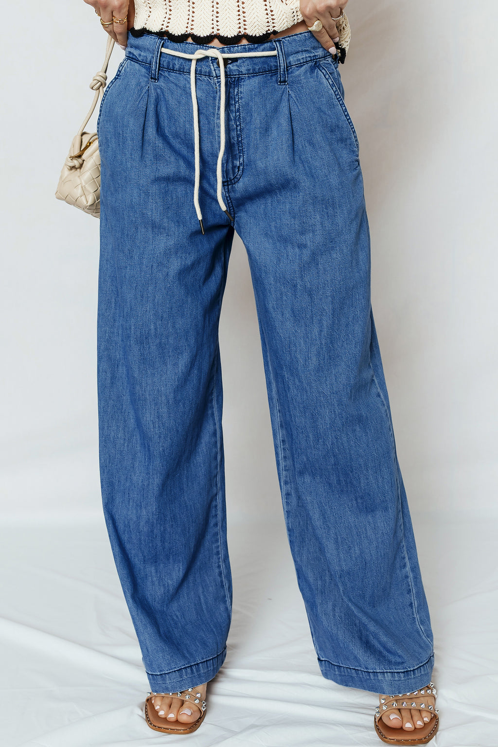 Dusk Blue Lace-up Wide Leg Jeans