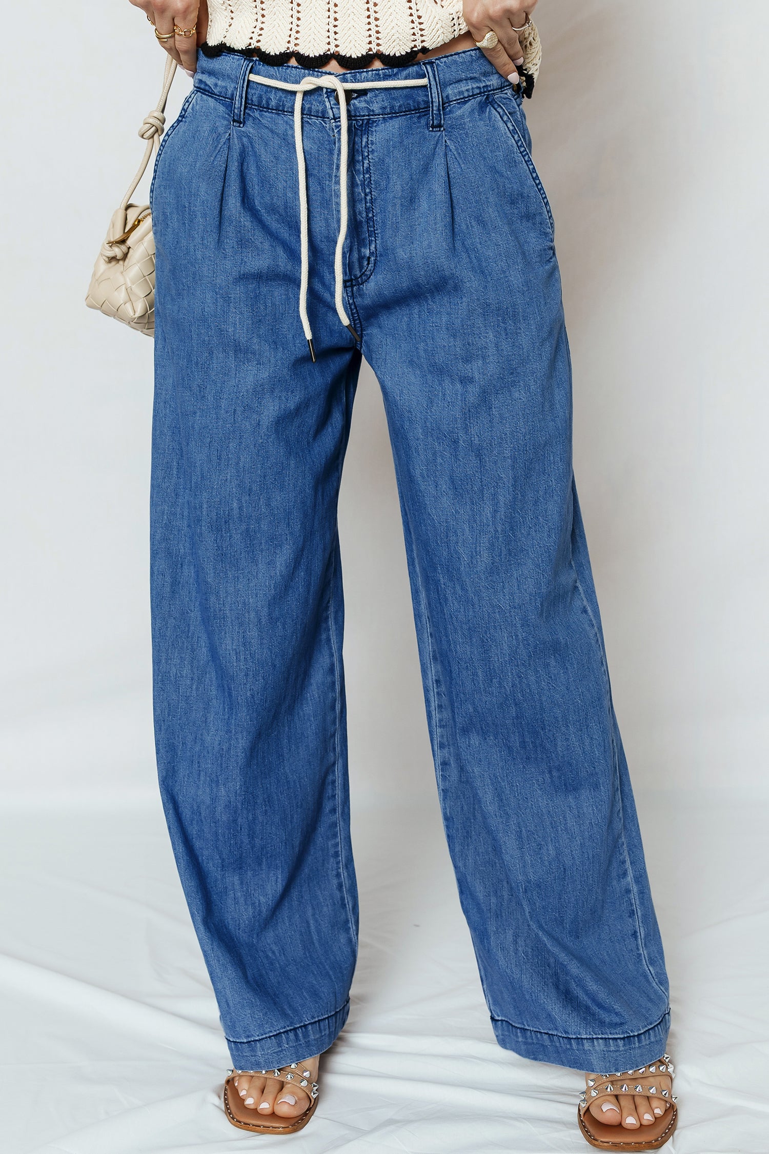 Dusk Blue Lace-up Wide Leg Jeans