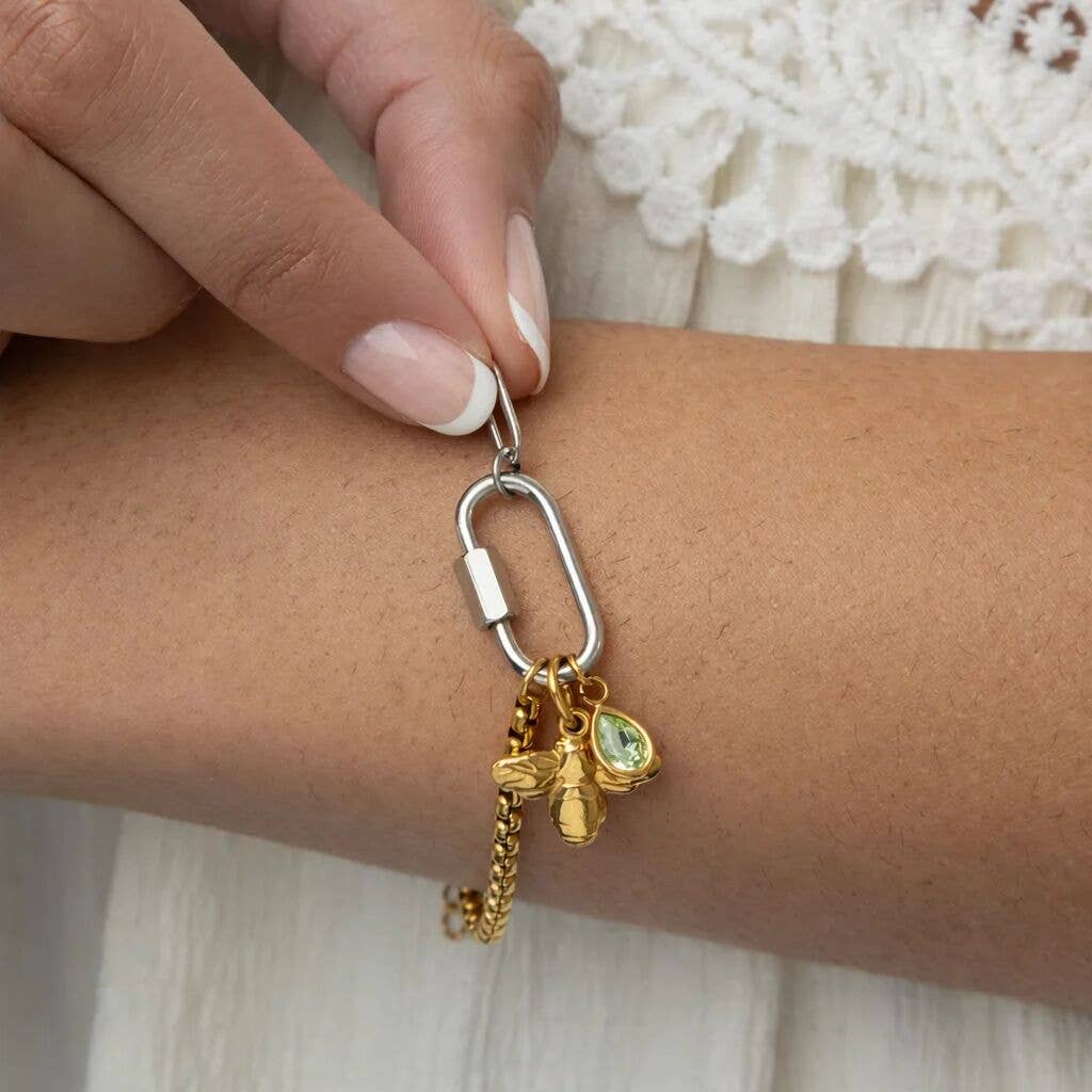 Mixed Metal Split Chain Paperclip Carabiner Bracelet: Mixed Metal