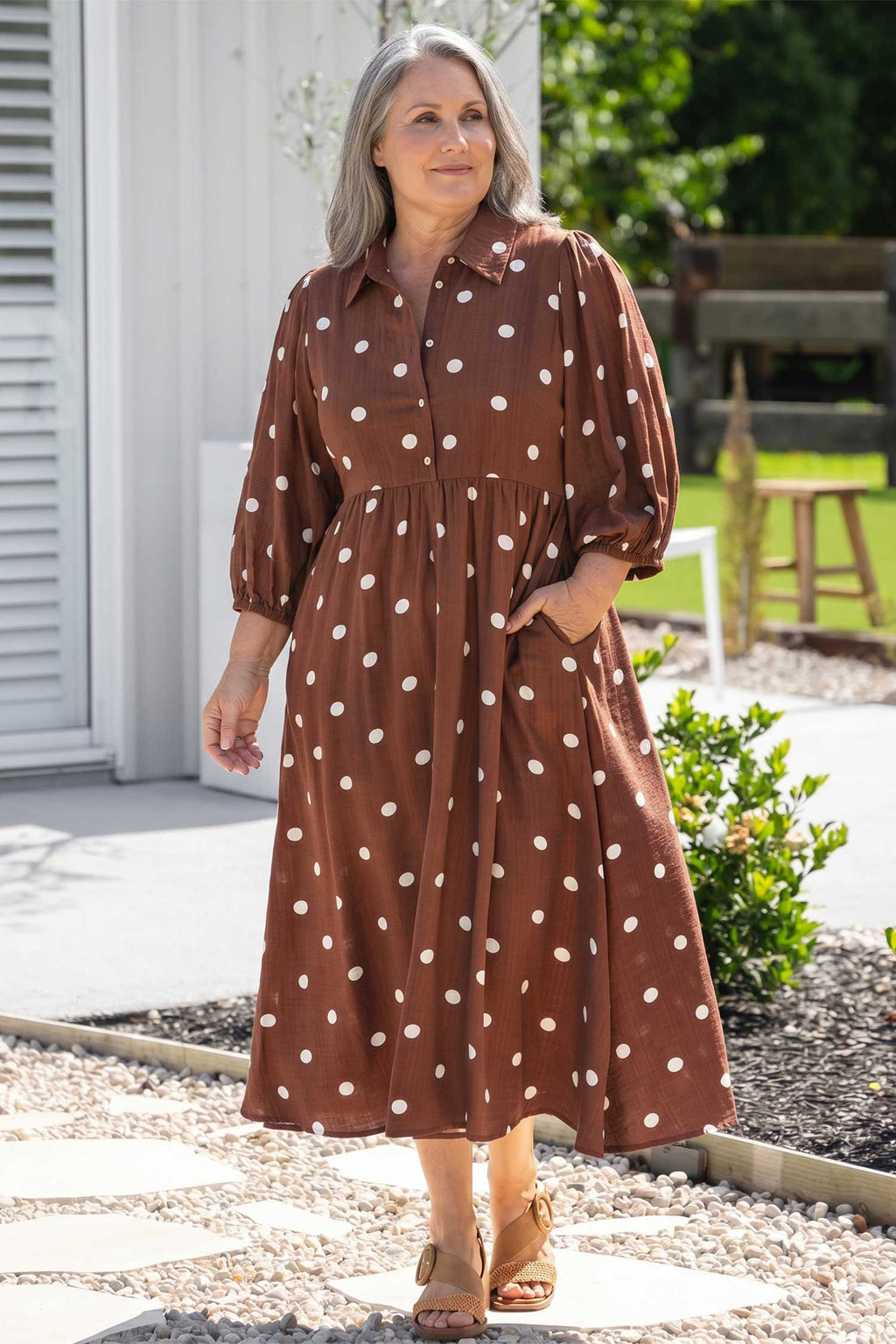 Brown Polka Dot Plus Size Dress