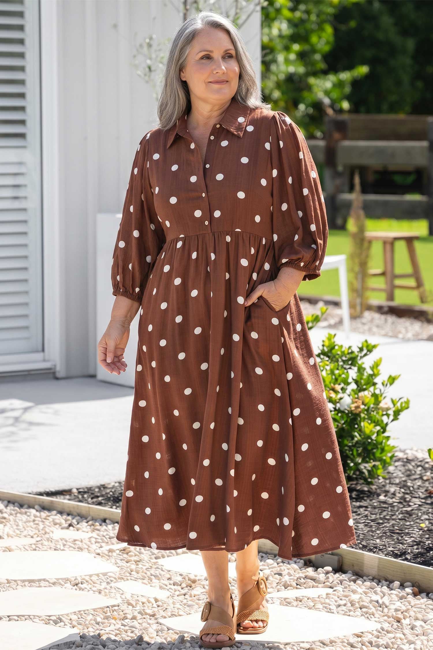 Brown Polka Dot Plus Size Dress