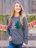 The Festive Forest Tree Patches on Charcoal Longsleeve: Grey / Small