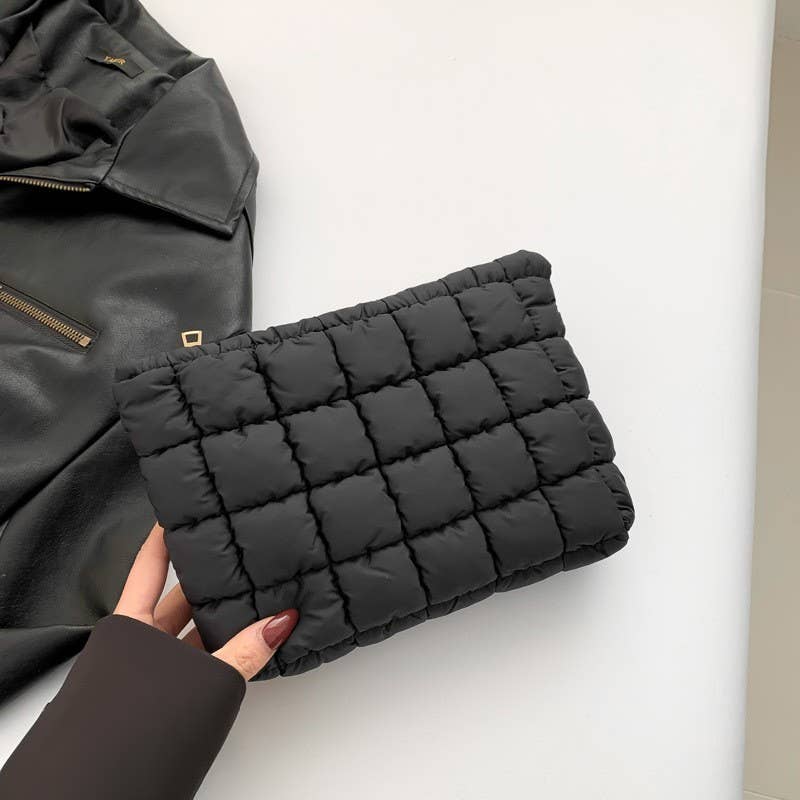 QUILTED PUFFY COSMETIC MAKEUP POUCH CLUTCH BAG | 40P538: Beige